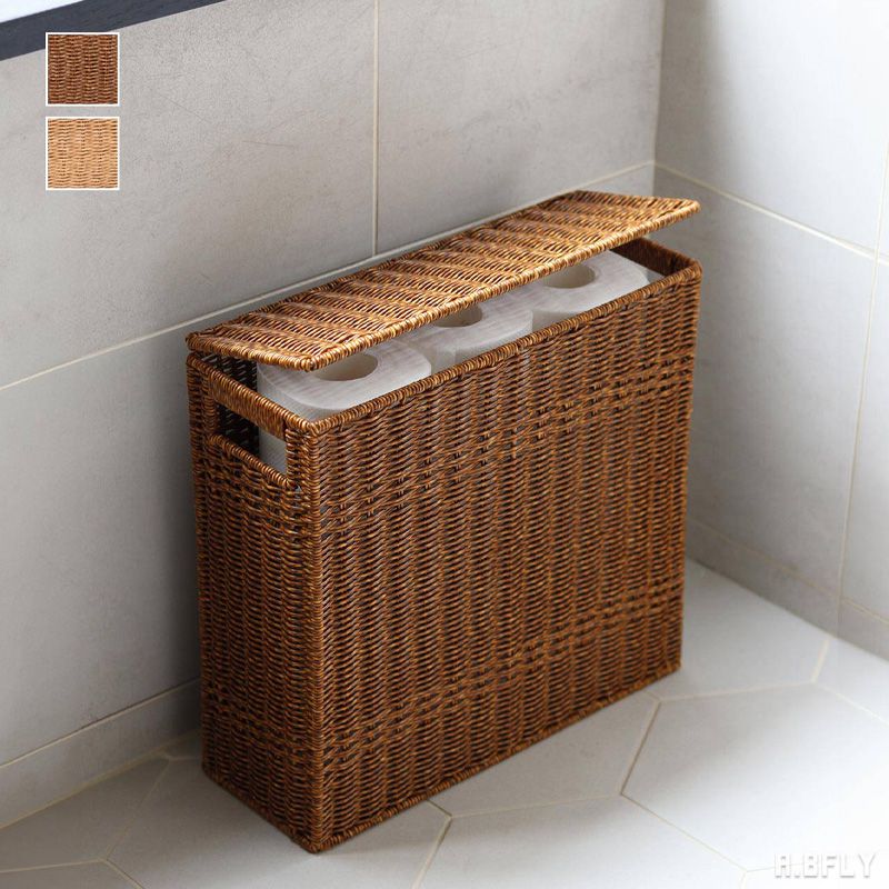 Rakuten - 【SS最大8000円OFF】収納ボックス トイレットペーパー 収納 デッドスペース 省スペース トイレットペーパーボックス 蓋つき サニタリー 小物収納 目隠し ストック マルチボックス お洒落 インテリア雑貨 掃除道具入れ 目隠し収納 収納バスケット ブラウン ナチュラル