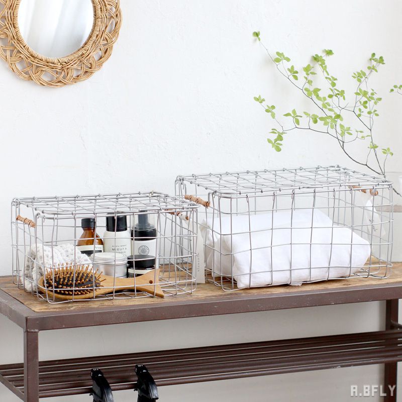 【BF限定 最大6,000円OFFクーポン】フタ付きワイヤーバスケット ふた付き 蓋 取っ手付き シルバー お洒..