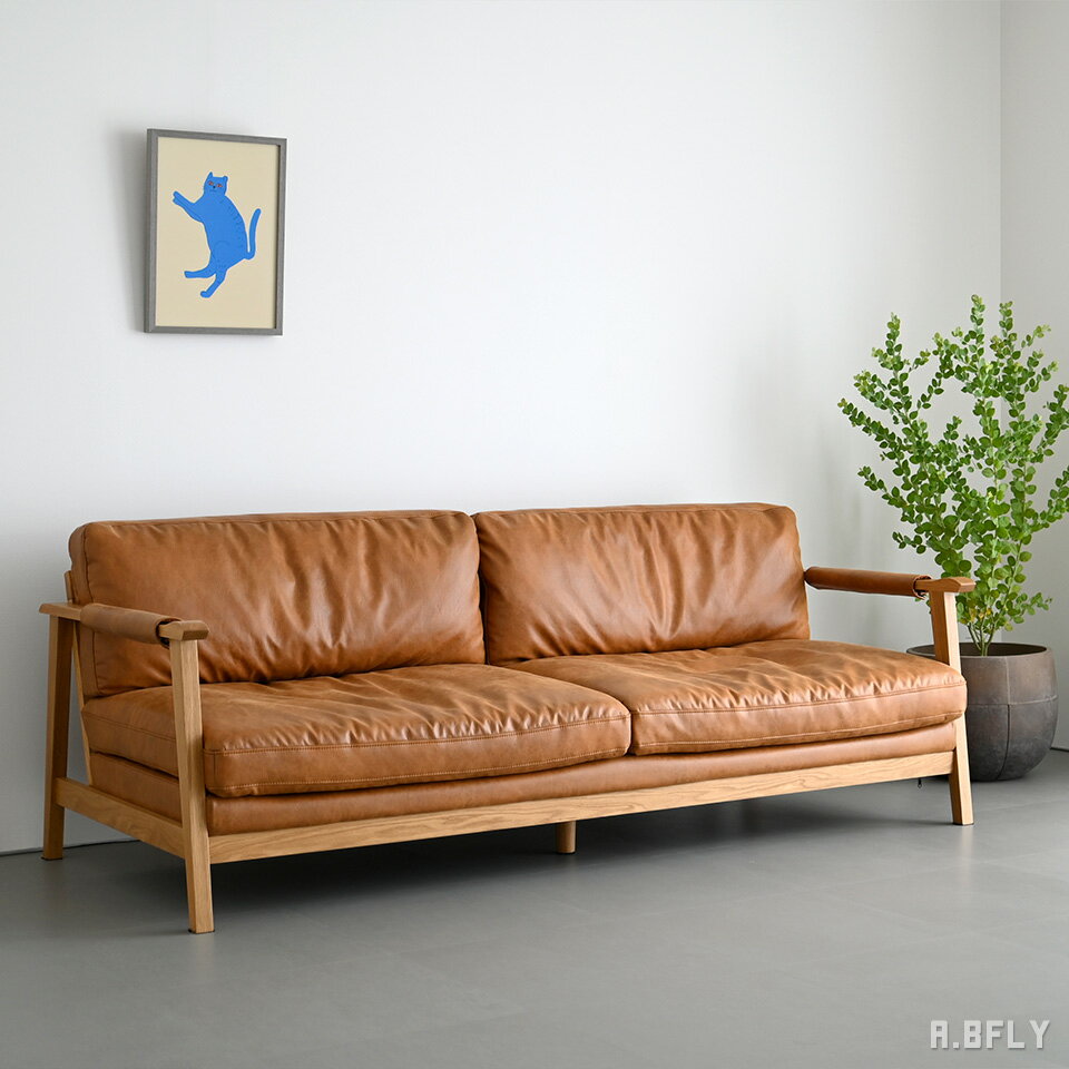 樂天商城 - 【最大6,000円クーポン配布中】ソファー 2P/3P 2人掛け 3人掛け リビンソファ ファブリックレザー オーク 木肘 アームソファ 無垢 ヴィンテージ ミッドセンチュリーモダン レトロ 北欧【大型商品】