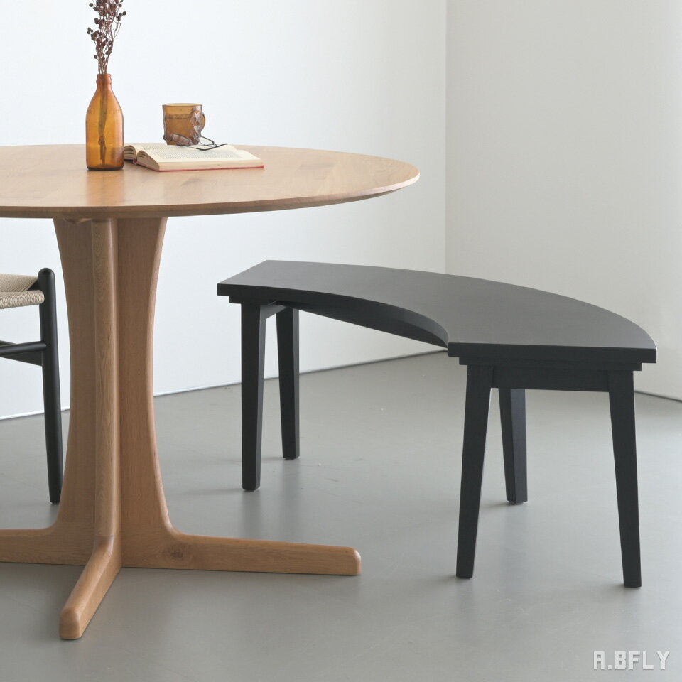 樂天商城 - 【最大6,000円クーポン配布中】アーチ型 ダイニングベンチ 木製｜矢貼り突板 ヘリンボーン 円形テーブル向け 北欧 オーク ウォールナット ブラック 2人掛け 丸テーブル用ベンチ