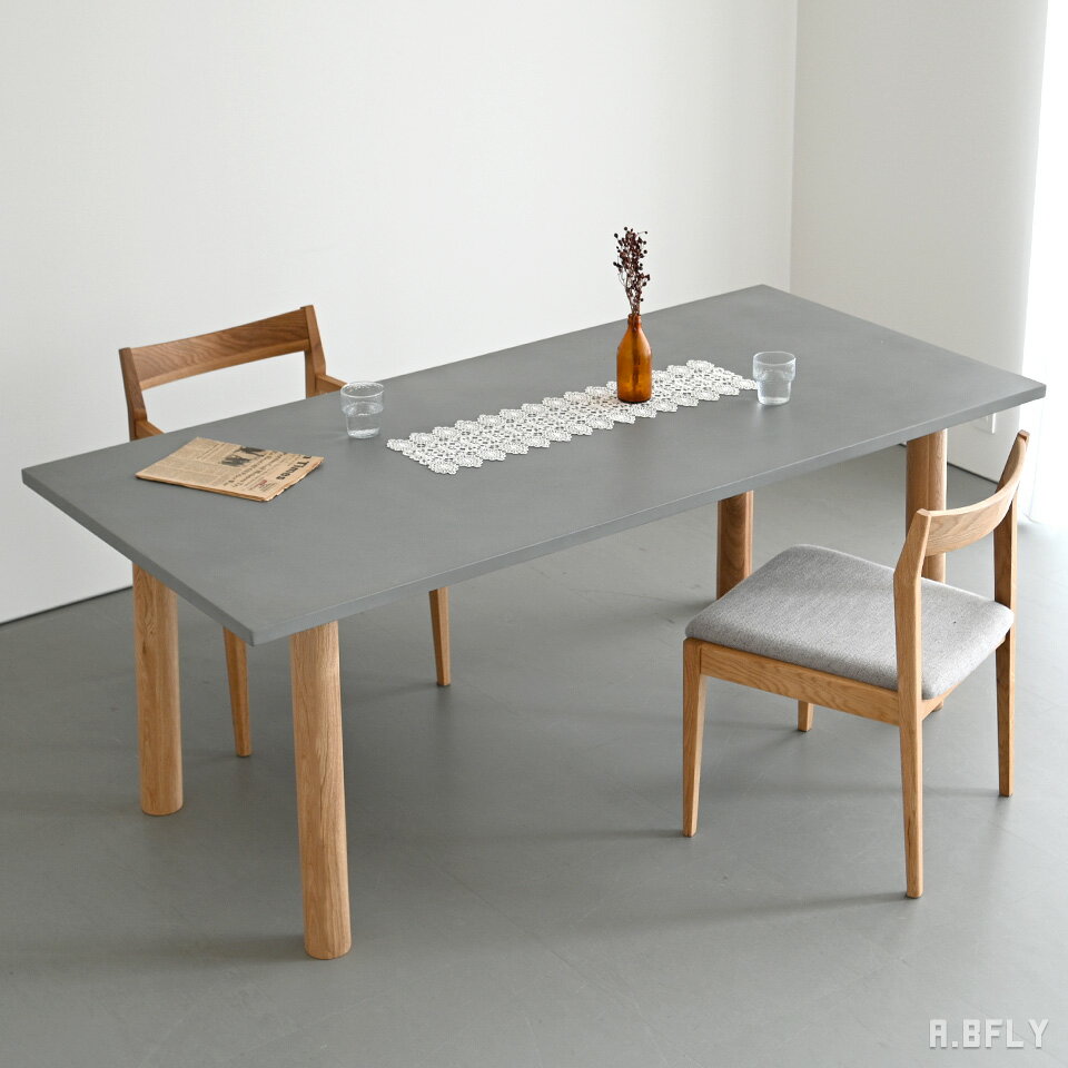 樂天商城 - 【最大6,000円クーポン配布中】モルタル ダイニングテーブル 長方形 180cm｜ホワイトオーク脚 長方形 本物モルタル天板 インダストリアル ライトグレー ウレタン塗装 北欧 ナチュラル 4人掛け 6人掛け【大型商品】