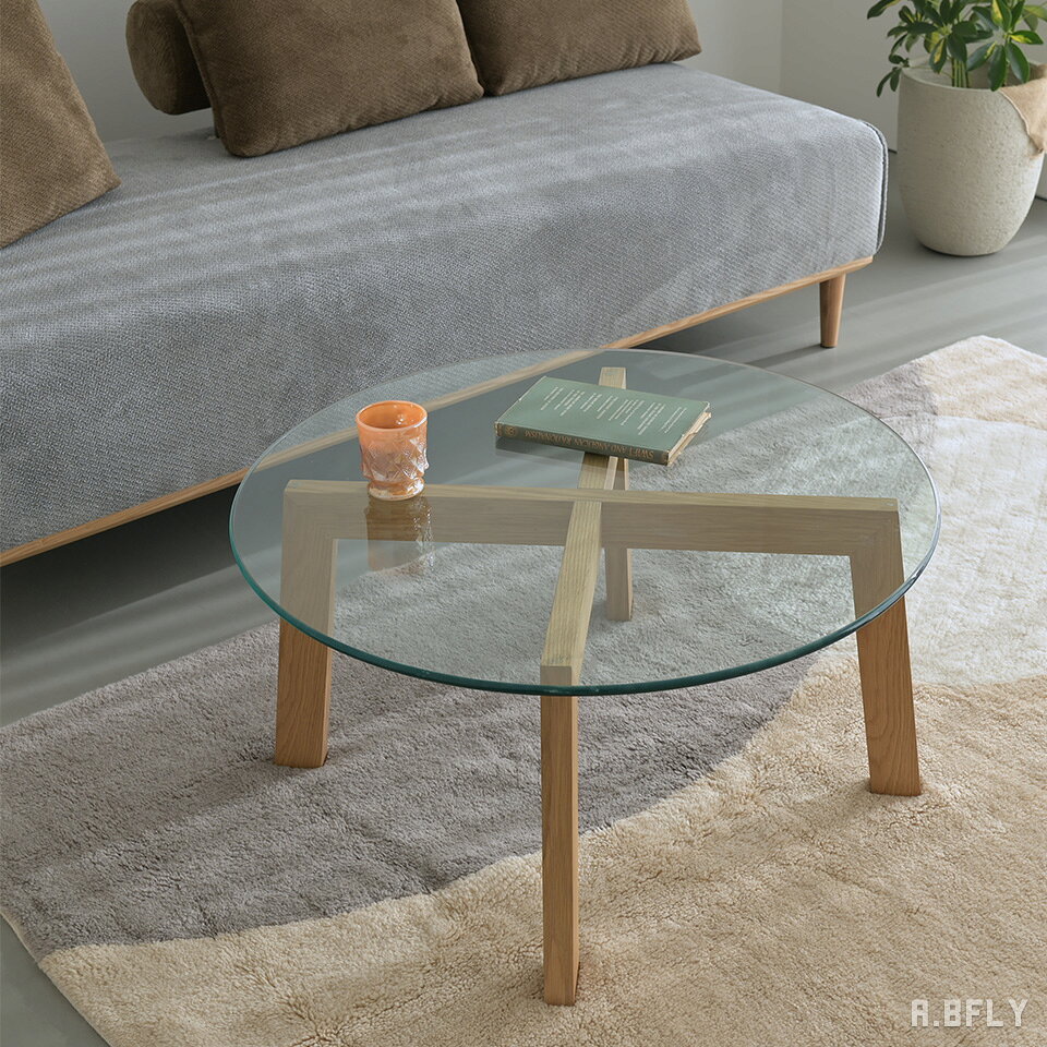 樂天商城 - 【最大6,000円クーポン配布中】ローテーブル 丸 80cm ガラステーブル 強化ガラス 飛散防止フィルム センターテーブル リビングテーブル オーク突板 MDF 木脚 アジャスター付き 滑り止め付き ナチュラル モダン 北欧 高さ40