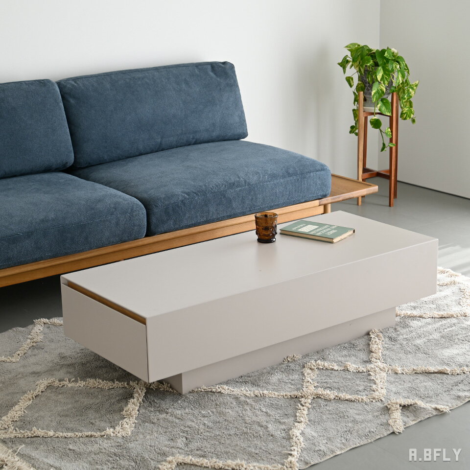 樂天商城 - センターテーブル ローテーブル 120cm 完成品 引き出し 収納 グレージュ くすみカラー 木目調 マット フルオープンレール フルスライドレール 台輪 リビングテーブル おしゃれ 北欧 モダン