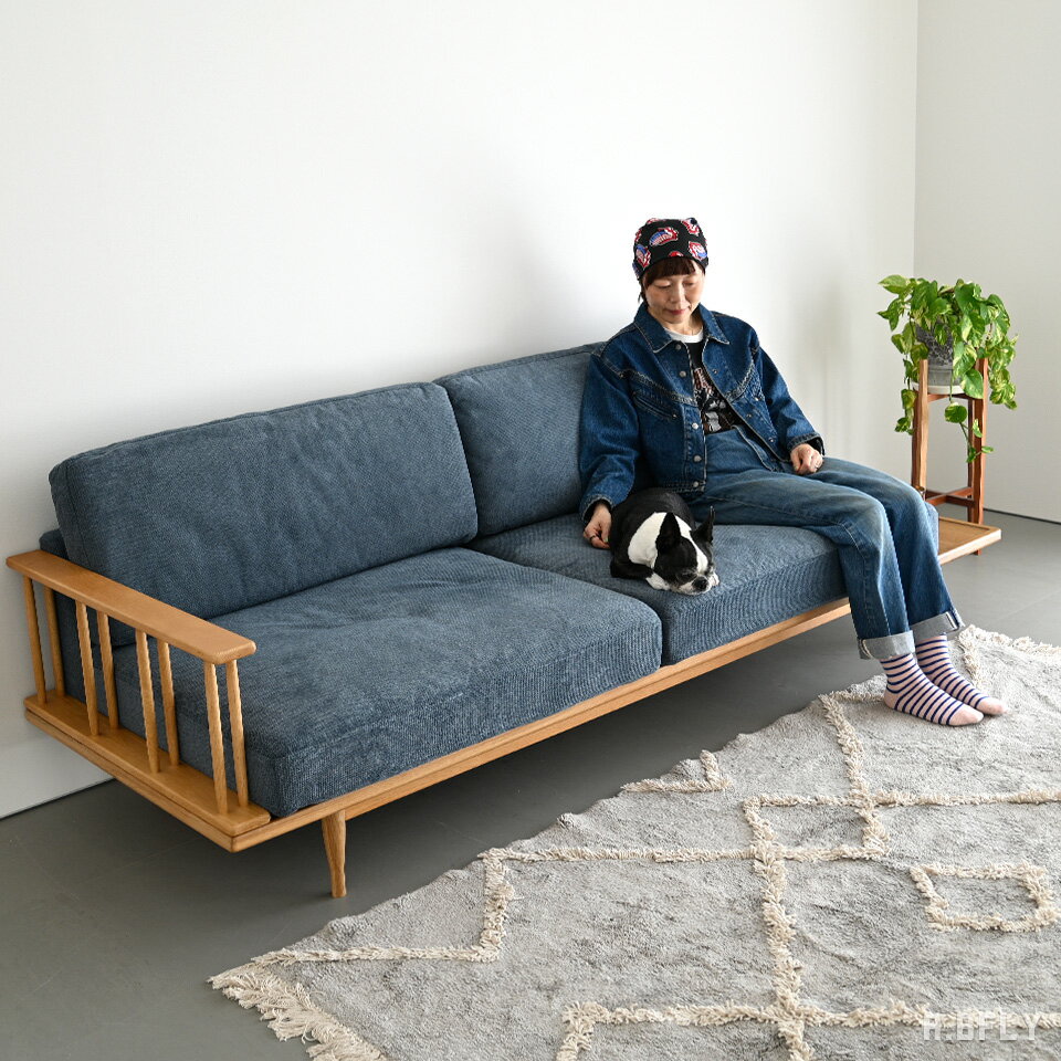 樂天商城 - 【最大6,000円クーポン配布中】ソファ 3人掛け 220cm サイドテーブル付き カバーリング 洗える ペット対応 ひっかきに強い ファブリック オーク無垢 木製フレーム ワイドソファ ローソファ BL CAFE 北欧 モダン【大型商品】