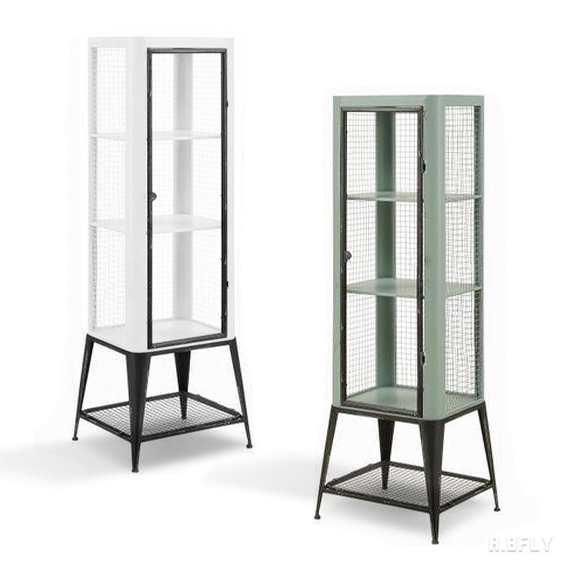 樂天商城 - ガラスキャビネット 3段 ラック 飾り棚 ディスプレイラック シェルフ 収納 棚 小物収納 コレクションケース コレクションボード ガラス戸 メッシュ スリム アイアン スチール アメリカン インダストリアル アンティーク ヴィンテージ カフェ ショップ 脚付き 完成品