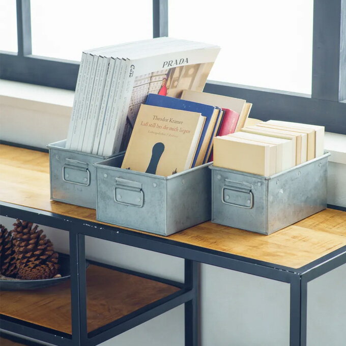 樂天商城 - 【S・M・L3個セット】ブリキ缶 ブリキ ボックス BOX レクタングル アンティーク レトロ ヴィンテージ ツールボックス 小物収納 文具 整理 文房具 オフィス 小物入れ 雑貨 ユーズド感 インダストリアル 収納 金属素材 アウトドア ガレージ 男前インテリア