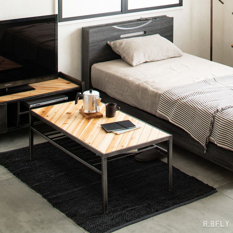 樂天商城 - テーブル センターテーブル 幅105cm リビングテーブル コーヒーテーブル 木製 棚付き 天然木 おしゃれ シンプル アイアン 男前 ブルックリン カフェ 西海岸 アメリカン ヴィンテージ インダストリアル