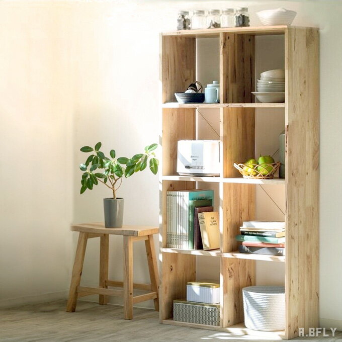樂天商城 - 【最大6,000円クーポン配布中】シェルフ ラック オープン ナチュラル 天然木 ウッド 木製 デザイン ディスプレイ アレンジ 収納 リビング収納 カフェテイスト