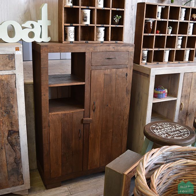 【最大6,000円クーポン配布中】カップボード キャビネット 食器棚 キッチン収納 チェスト ラック シェルフ 古木製 シャビー家具 リサイクルウッド アンティーク家具 北欧風 レトロ モダン アジアンのサムネイル