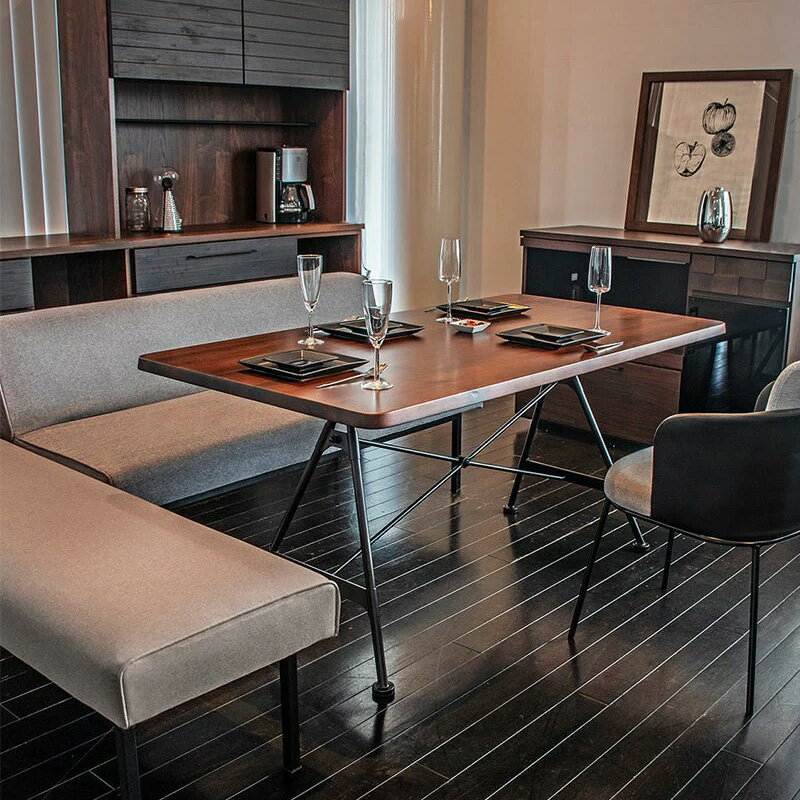 ダイニングテーブル 幅150cm 4人用 4人掛け 北欧デザイン ミッドセンチュリーモダン アンティーク 天然木 無垢天板 ウォールナット無垢材 アッシュ無垢材 ナチュラル ブラウン スチール脚 食事 食卓テーブル【大型商品】