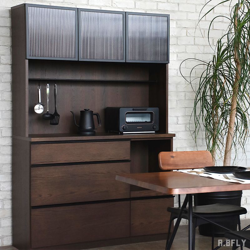 Cupboard - 【日本製】キッチンカウンター レンジ台 レンジボード 炊飯器収納 カップボード キッチンボード 食器棚 ダイニングボード 炊飯器収納 キャビネット 収納棚 ラック オーク材 木製 スライド ミッドセンチュリーモダン 北欧 完成品 国産【大型商品】
