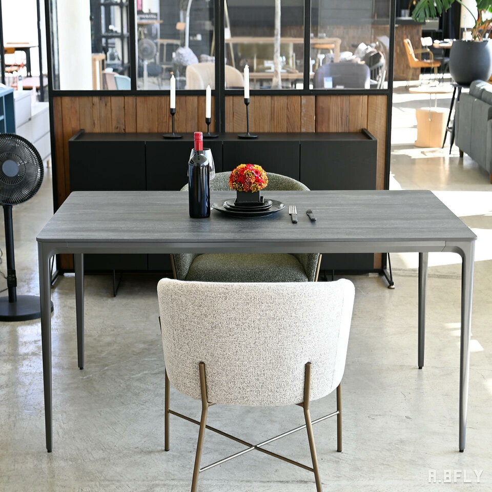 樂天商城 - セラミック天板 ダイニングテーブル 単品 幅140cm 奥行80cm 高さ74cm オールグレー 石目調 高級感 重厚感 ホテルライク 上品 モダン おしゃれ スタイリッシュ スリムアルミ脚 アジャスター付 4人掛け 食卓テーブル