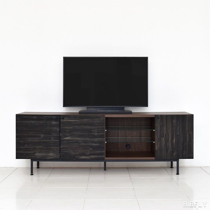樂天商城 - 【日本製】テレビボード 幅178cm 180 国産 完成品 テレビ台 TV台 ミドルボード ローボード アカシア無垢材 AV機器収納 ラック ガラス棚 リビングボード 棚 木製 和モダン アンティーク インダストリアル 北欧 ミッドセンチュリー レトロ【大型商品】