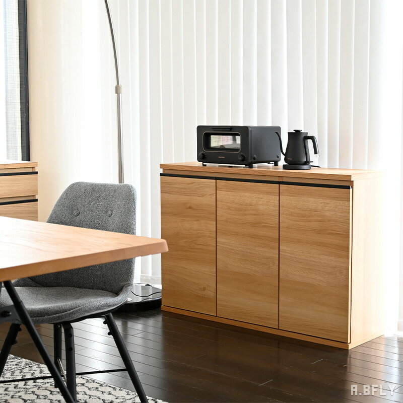 樂天商城 - 【最大6,000円クーポン配布中】キャビネット ドア 幅120cm サイドボード リビングボード シェルフ スリム リビング収納 書類収納 扉付き 扉 大容量 引き出し 引出 引出し 小物収納 キッチン収納 カウンター下収納 木製 木目 ナチュラル シンプル 日本製 国産 完成品