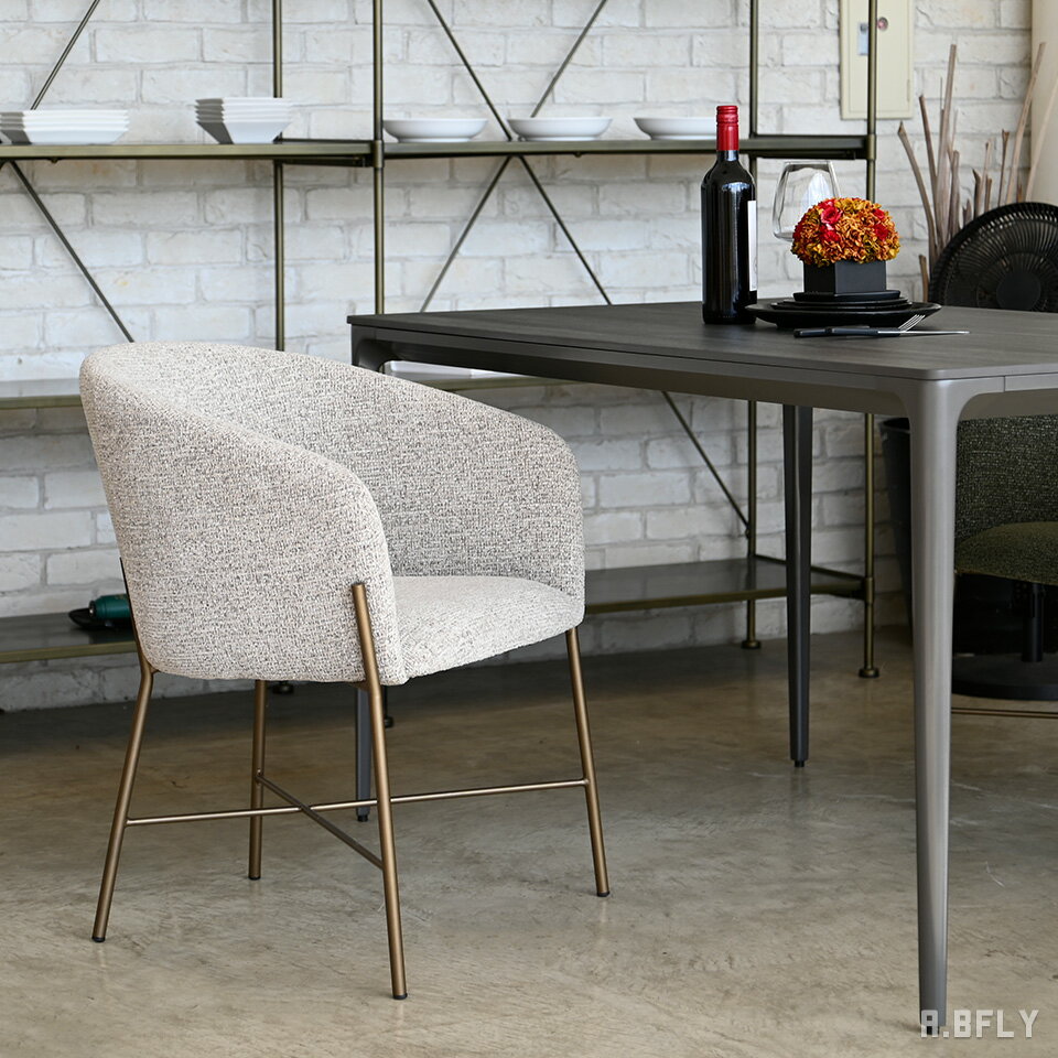 樂天商城 - アームチェア 1脚 肘付き ダイニングチェア ファブリック 布製 布張り いす 椅子 チェア 張り込み クッション スチール脚 アンティークゴールド 高級感 ホテルライク デザインチェア おしゃれ 北欧 モダン カフェ風 リビング 食卓 在宅 ワーク 来客用 完成品 2色