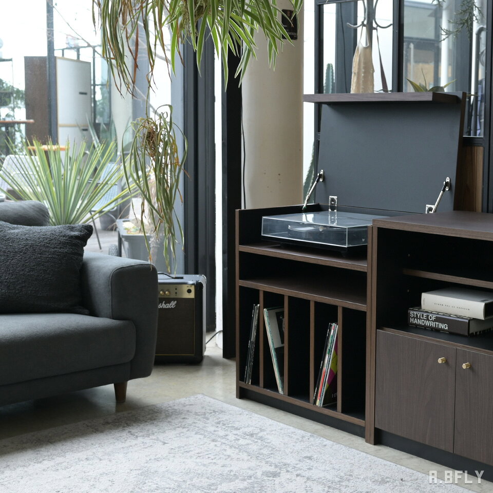 【日本製 / 完成品】レコードキャビネット 幅70 奥行44 高さ75 レコードラック LP収納 プレーヤー台 蓋付き コード穴付き スムージングバンパー ヴィンテージ調 木製 収納棚 リビング収納