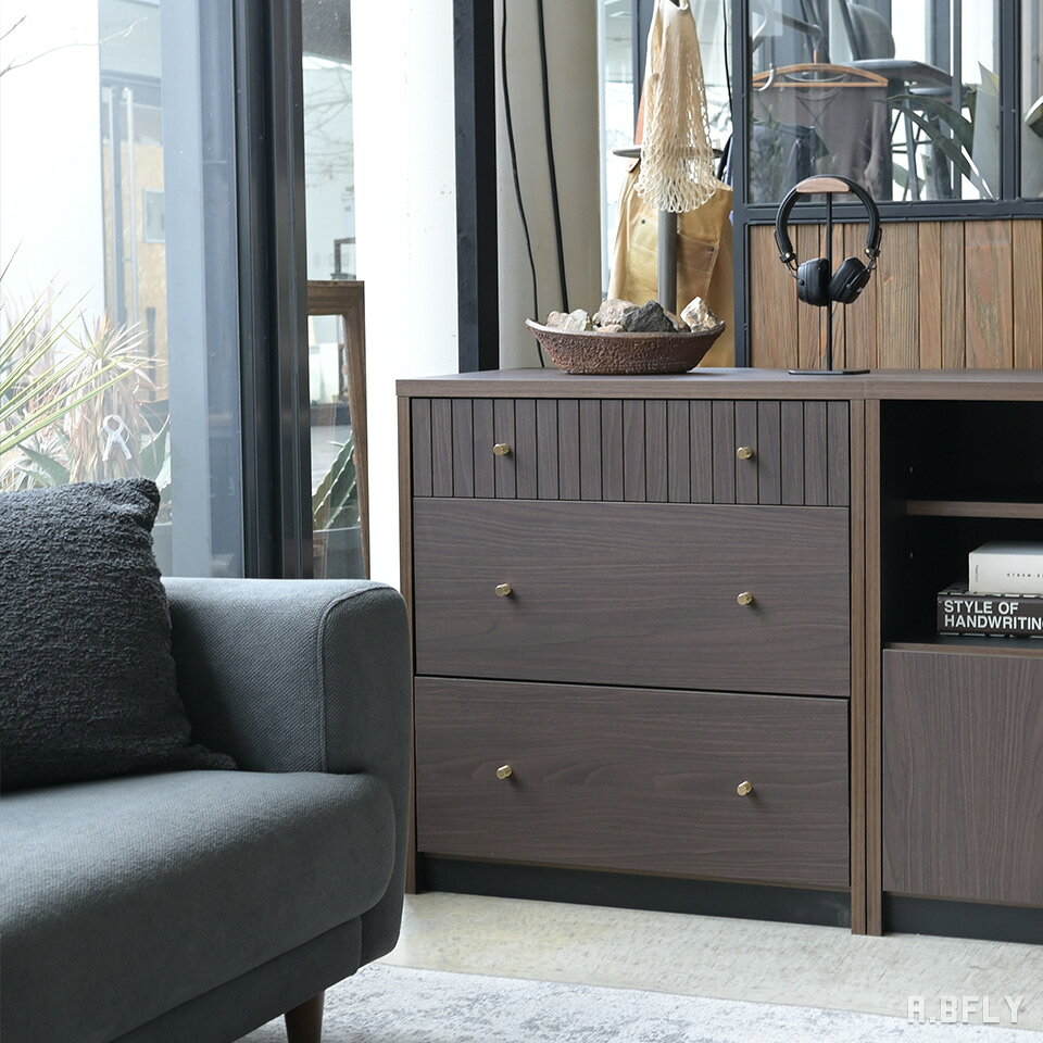 Other - 【最大6,000円クーポン配布中】【日本製 / 完成品】チェスト 3段 幅70 奥行44 高さ75cm 収納 引き出し フルスライドレール 真鍮ツマミ 木目調 リビング収納 サイドチェスト 書斎 寝室 玄関 ヴィンテージ モダン