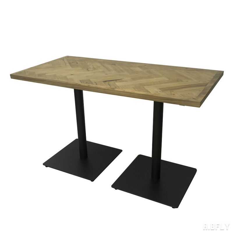 Rakuten - ダイニングテーブル カフェテーブル 120cm コーヒーテーブル 長方形 ヘリンボーン柄 古材 木製天板 ブラックスチール脚 アイアン アンティーク調 インダストリアル ブルックリン ヴィンテージ 飲食店 カフェ 西海岸 アメリカン ファクトリー 男前インテリア ナチュラル