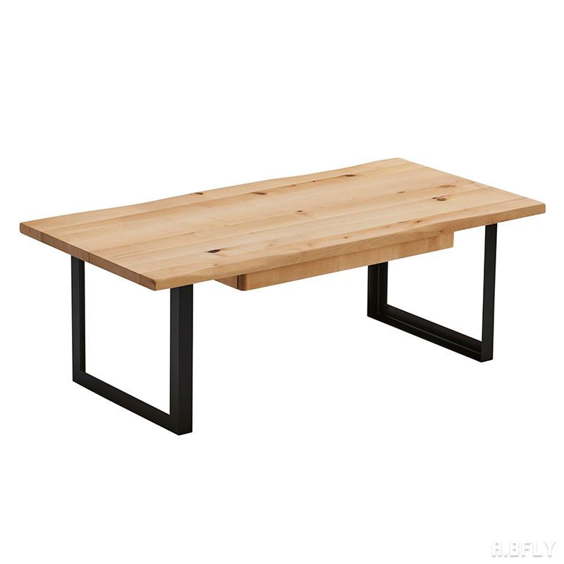 樂天商城 - リビングテーブル センターテーブル ローテーブル コーヒーテーブル 座卓 無垢オイル仕上げ 引き出し 収納 無垢材 オイルフィニッシュ マット 高級感 ブラックスチール脚 シンプル バーチ材 バーチ無垢材 バーチ 木材