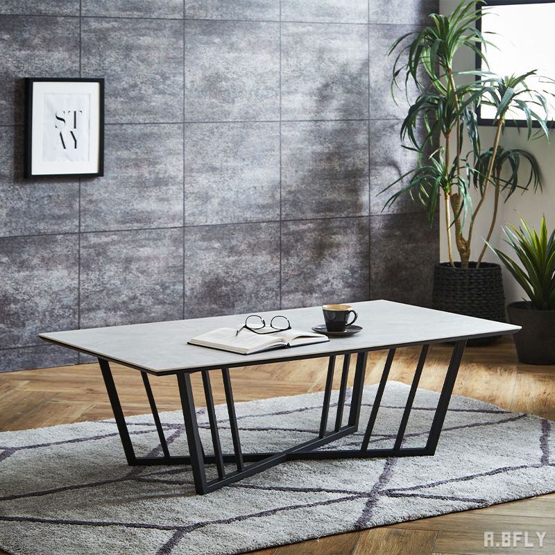 【最大6,000円クーポン配布中】セラミック天板 セラミックテーブル リビングテーブル センターテーブル ローテーブル ブラックスチール 男前インテリア モダン スタイリッシュ 西海岸テイスト シンプル 清潔感 重厚感 スマート お洒落 ライトグレー