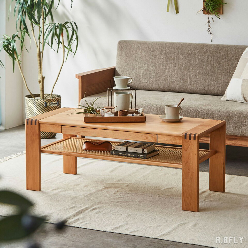 リビングテーブル 棚付き 引き出し付き ローテーブル 長方形 ソファーテーブル センターテーブル テー..