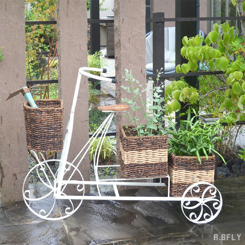 Rakuten - プランター プランタースタンド 鉢入れ デザイン お洒落 カゴ モチーフ 自転車 鉢 シャビーシック シャビーテイスト アレンジ ガーデニング エクステリア ディスプレイ ヴィンテージ加工 ビンテージ アンティーク調 ヨーロピアン ヨーロッパ カントリー レトロ