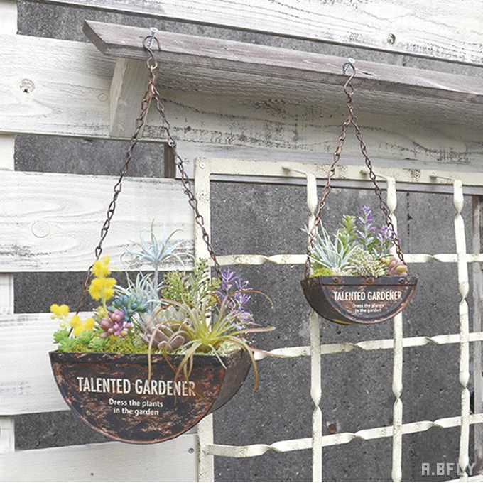 プランター ハンギング 多肉植物 吊り下げ アレンジ シャビーテイスト アンティーク調 レトロ ガーデニング 鉢 おしゃれ ビンテージ ハンドメイド ヴィンテージ加工 錆加工 インドアグリーン セミサークル