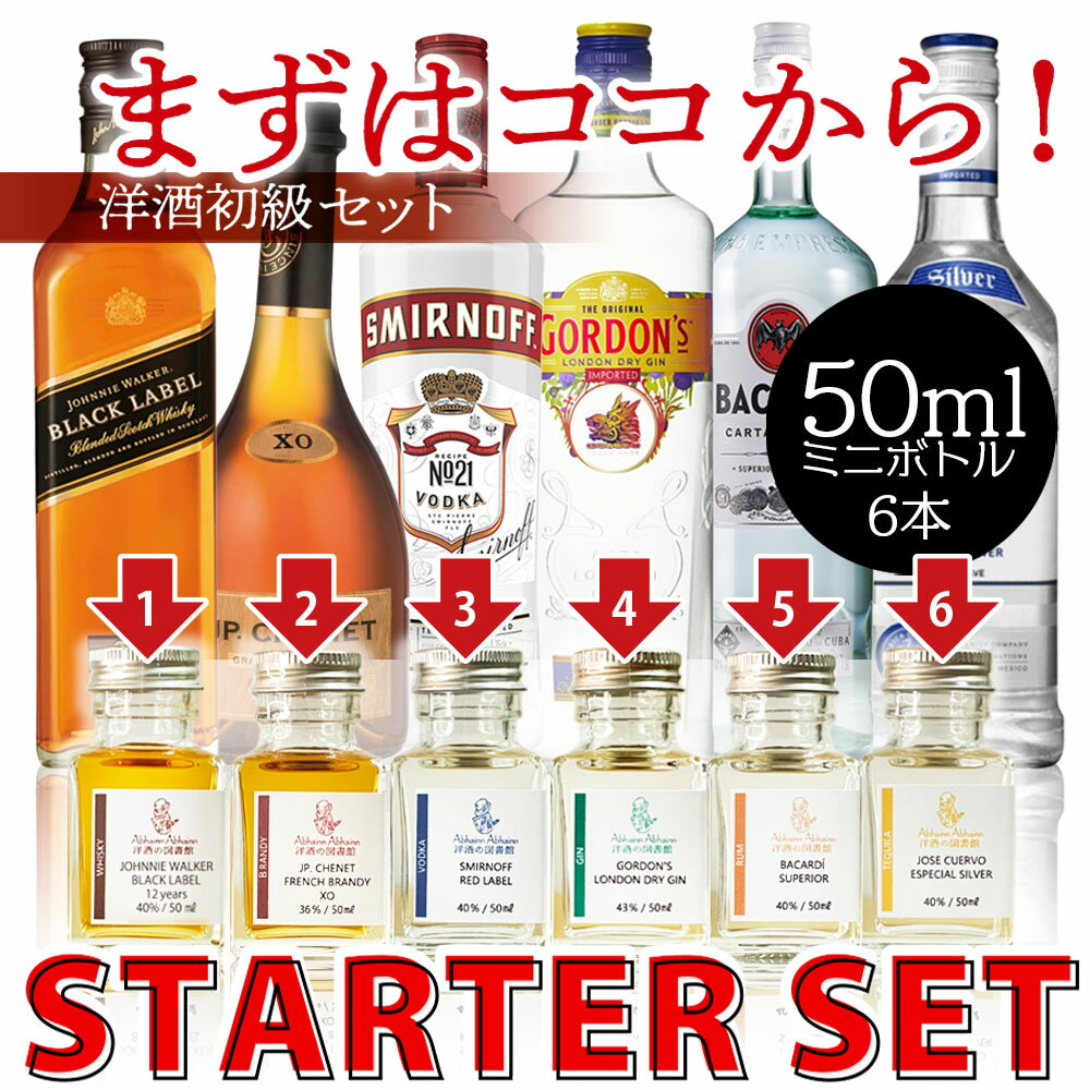 6種の蒸留酒飲み比べセット 50ml×6本 洋酒初心者におすすめ 誕生日プレゼント