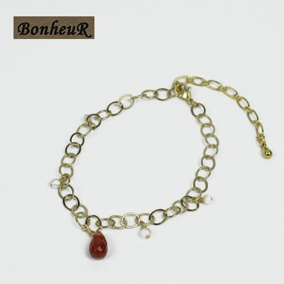 メール便で送料無料 【BonhueR(ボヌール)】日本製 ハンドメイド 手作り アジャスター付き カーネリアン&マザーオブパールアンクレット パワーストーン ア...