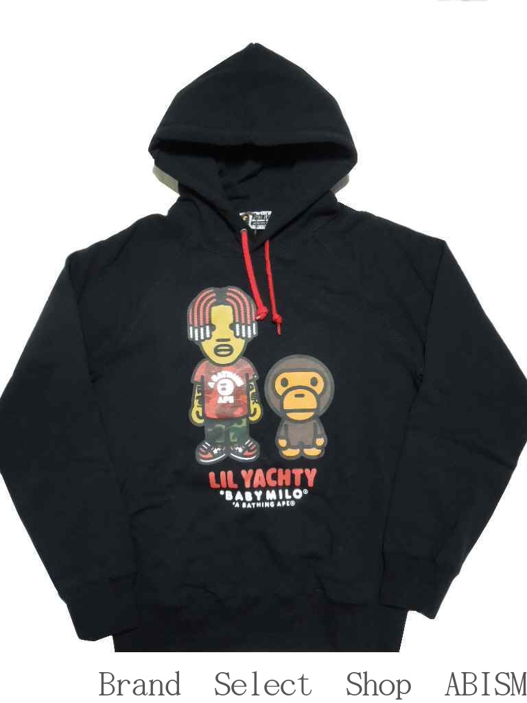 A BATHING APE(エイプ)xLIL YACHTY（リル ヨッティー）BABY MILO X LIL YACHTY PULLOVER HOODIE【プルオーバーフーディー】【パーカー】【ブラック】【日本製】【新品】【MEN 039 S】BAPE(ベイプ)