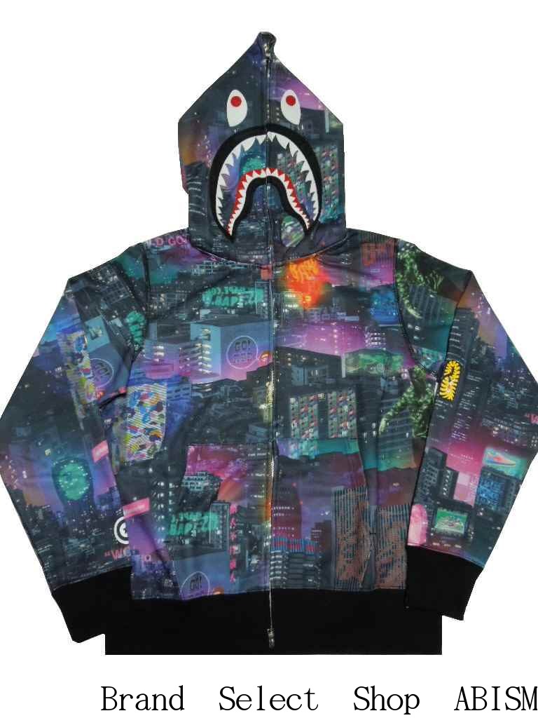 A BATHING APE(エイプ)NEON TOKYO SHARK WIDE FULL ZIP HOODIEシャーク フルジップ パーカーBAPE(ベイプ)