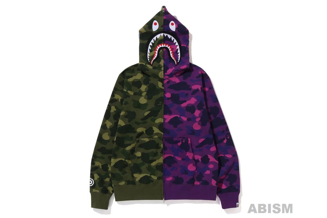 A BATHING APE(エイプ)COLOR CAMO SEPARATE SHARK FULL ZIP HOODIEシャーク フルジップ パーカー【グリーン×パープルCAMO】【日本製】【新品】【MEN 039 S】BAPE(ベイプ)