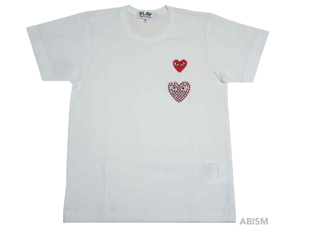 ★メンズサイズ★PLAY COMME des GARCONS(プレイ コムデギャルソン) 『レッド・ハート・ラインストーン』TシャツHAPPY HOLIDAYS限定アイテム【Men's】【ホワイト】【日本製】【新品】【OB-T102】