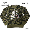 A BATHING APE（エイプ）xmastermind JAPAN（マスターマインドジャパン）MM VS BAPE CREWNECKSKULL and SHARK【スウェット】【クルーネック】【グリーンCAMO】【日本製】【新品】BAPE（ベイプ）