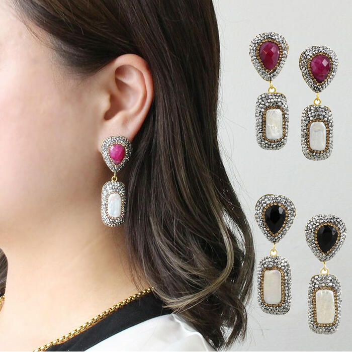 【3日間限定10％OFFクーポン/fashion the sale】ABISTE 天然石×バロックパールビジューピアス/3230023- ブランド プレゼント エレガント アビステ ご褒美買い