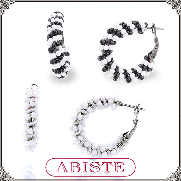 楽天1位★4冠達成！ABISTE(アビステ) 【ウンゲル】ビーズフープピアス/ホワイト、ブラック 3150254- 女性 人気 上品 アクセサリー ギフト ブランド