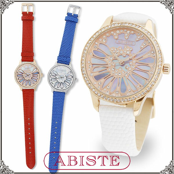 ABISTE ラウンドフェイスチェコクリスタルベルト時計/ホワイト、レッド、ブルー 9160042S/P 女性 人気 上品 アクセサリー ギフト ブランド 一年動作保証付き アビステ 母の日