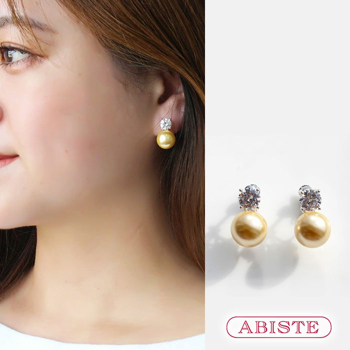 ABISTE ガラスパール×キュービックジルコニアデザインイヤリング/3250024 ブランド 誕生日 記念日 ギフト アビステ パーティー 2次会 結婚式 女...