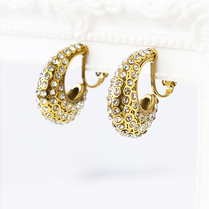 《BLACKFRIDAY開始4H限定10％OFF》ABISTE クリスタルガラスハーフフープイヤリング/3250060 ブランド アビステ イヤーアクセサリー フープイヤリング ステンレス製 大人映え ゴールド