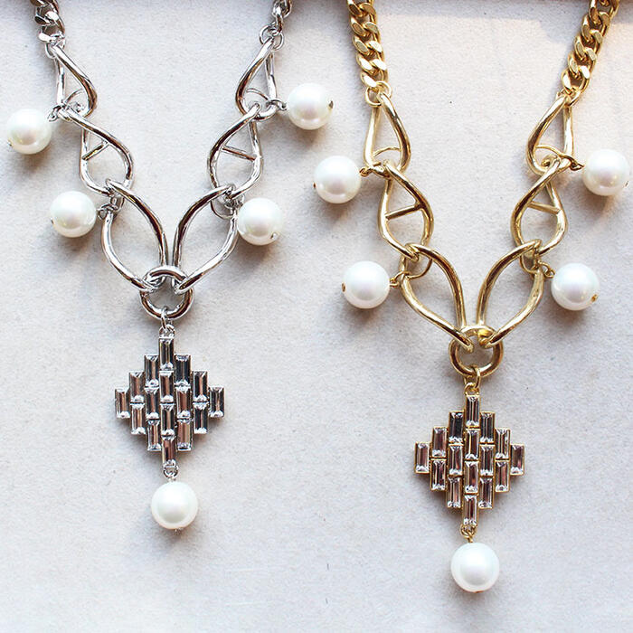 ABISTE ビジュー×パールショートネックレス・イヤリングセット/1401061-2 ブランド アビステ ブライダ..