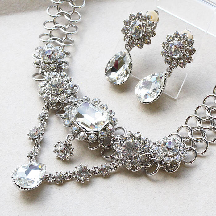 ABISTE ビジュー×チェーンショートネックレス・イヤリングセット/1401064--2 ブランド アビステ ブライ..