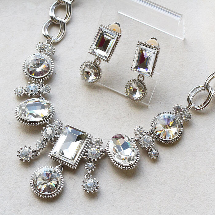 ABISTE ビジュー×チェーンショートネックレス・イヤリングセット/1401063--2 ブランド アビステ ブライ..