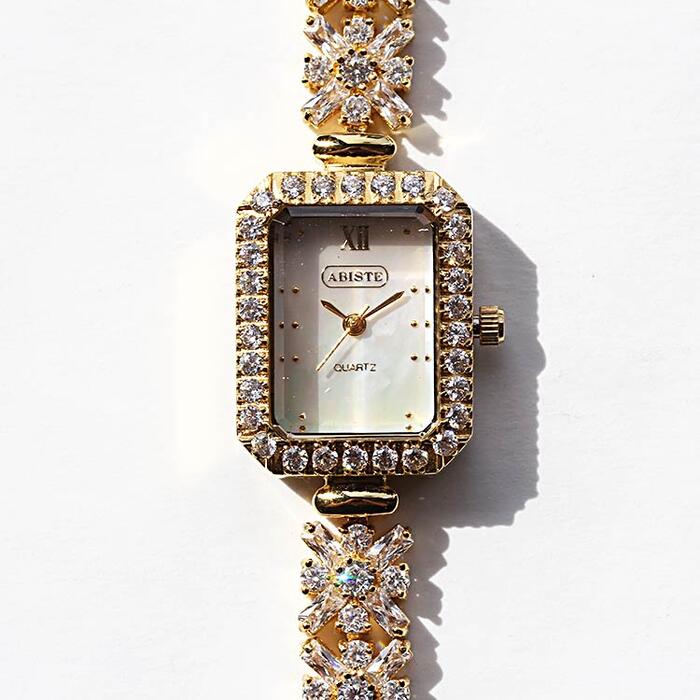 ABISTE キュービックジルコニアスクエアフェイスメタル腕時計/9151002 ブランド プレゼント 一年動作保証付き アビステ 母の日