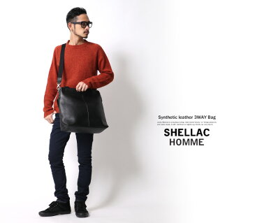 SHELLAC HOMME シェラックオム レザーバッグ メンズ トートバッグ 3WAY 鞄 ショルダーバッグ 合成皮革 人工皮革 HB001M0816-04A 6495