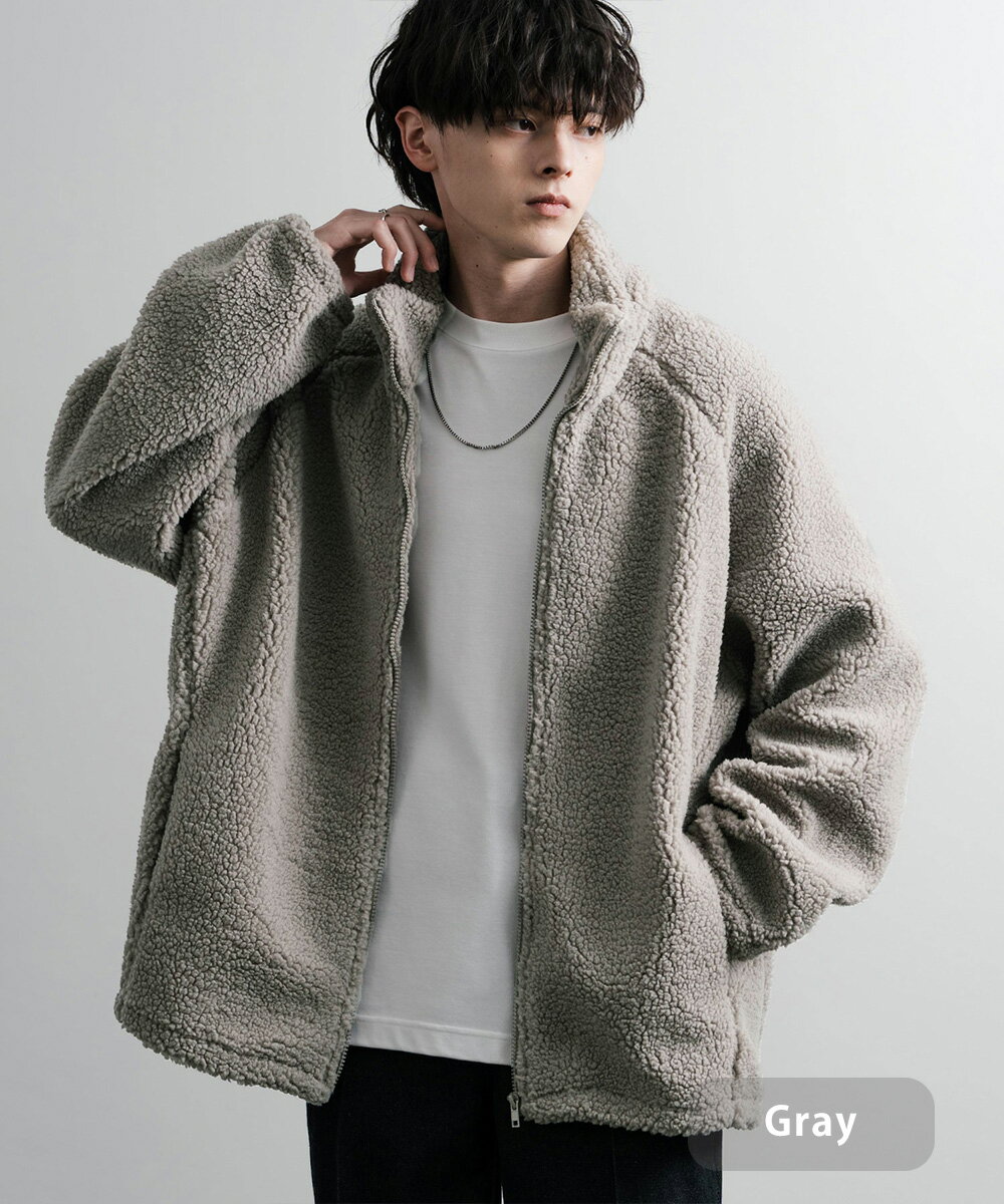 フード付きグレー フリースジャケット