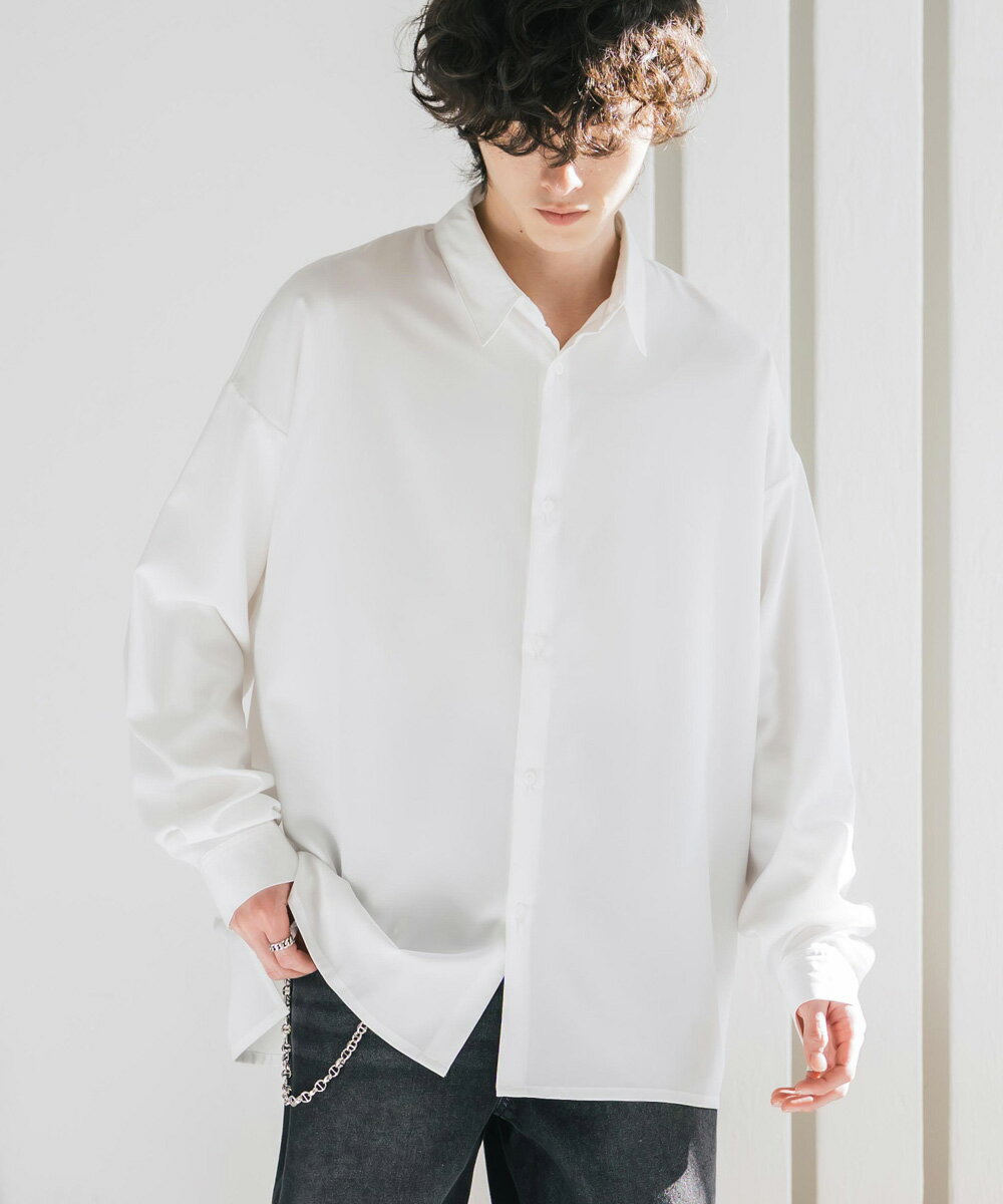 【SALE⇒10%OFF】接触冷感 ビッグシャツ 長袖 ストレッチ 新色追加 メンズ 無地 と...
