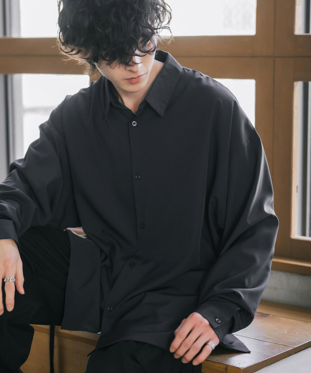 【SALE⇒10%OFF】接触冷感 ビッグシャツ 長袖 ストレッチ 新色追加 メンズ 無地 と...