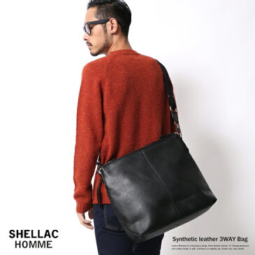 SHELLAC HOMME シェラックオム レザーバッグ メンズ トートバッグ 3WAY 鞄 ショルダーバッグ 合成皮革 人工皮革 HB001M0816-04A 6495