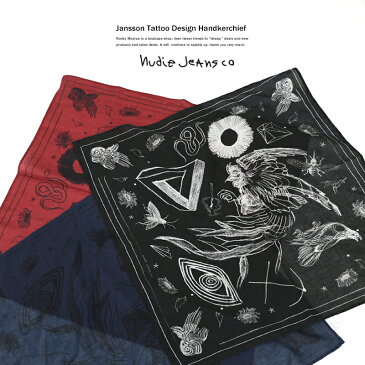 Nudie Jeans ヌーディージーンズ 180681 JANSSON TATTOO バンダナ ハンカチ プリント 6715