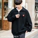 【SALE⇒50%OFF】ハーフジップ スウェット トレーナー 裏起毛 メンズ レディース ワンポイント 刺繍 ハート エンブレム プルオーバー ルーズ オーバ...